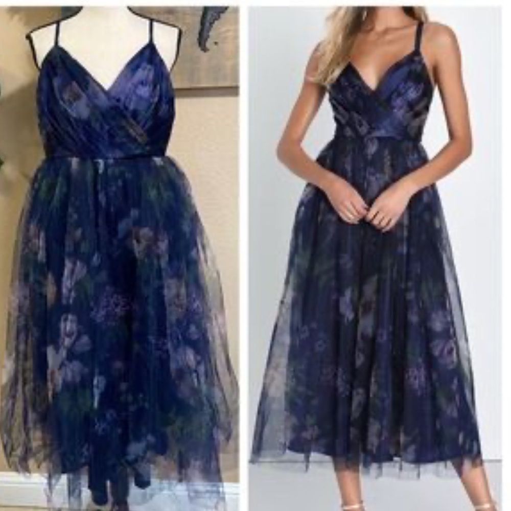 Lulu's Navy Floral Midi Dress